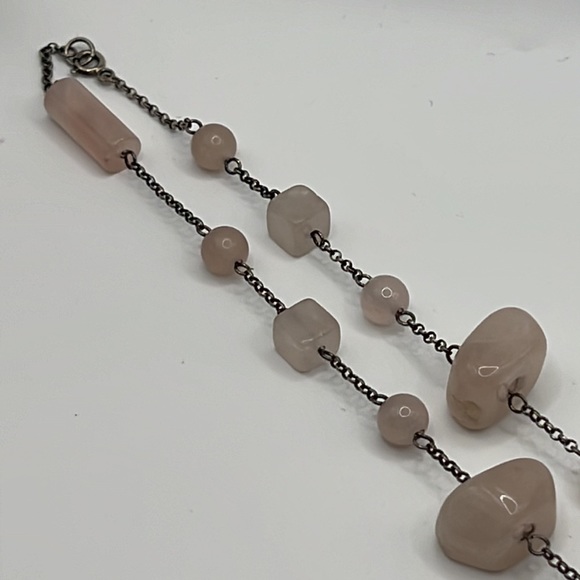 ROSE QUARTZ AND STERLING SILVER NECKLACE 30” - Picture 2 of 7
